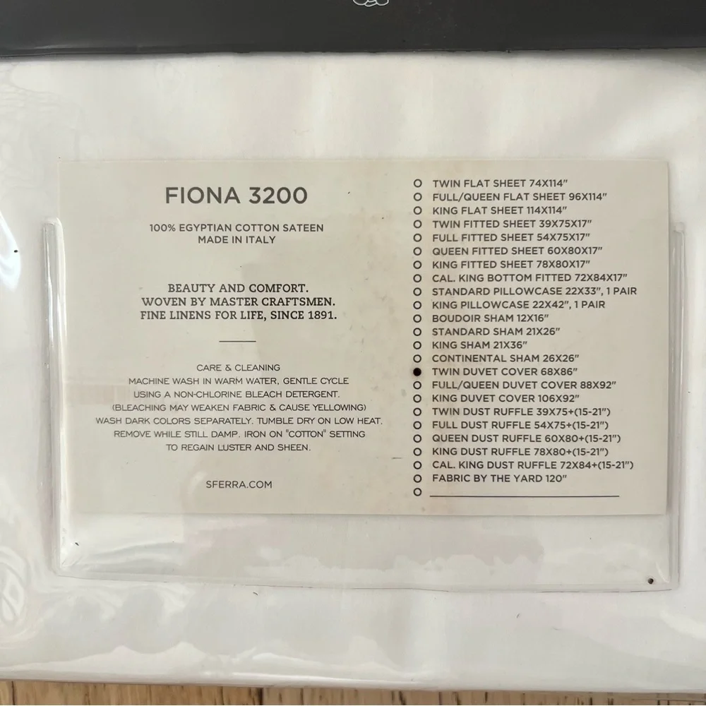 NEW Sferra Fiona 3200 Twin Duvet Cover $340 White Sateen 100% Egyptian Cotton